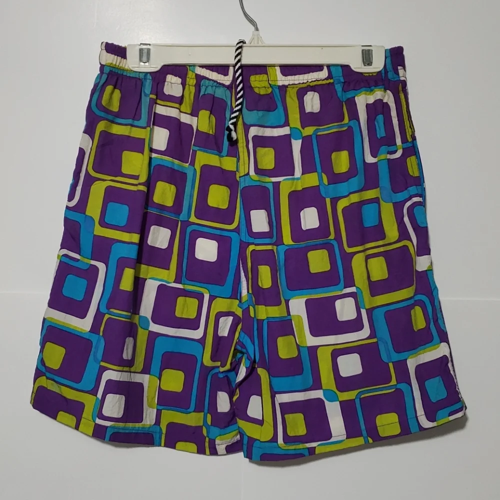 Vintage Joe Boxer 90s Swim Trunks Vibrant Geometric Pattern Mens Medium